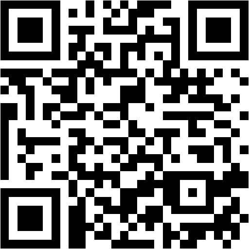 A black and white QR code with a complex pattern of squares and dots.